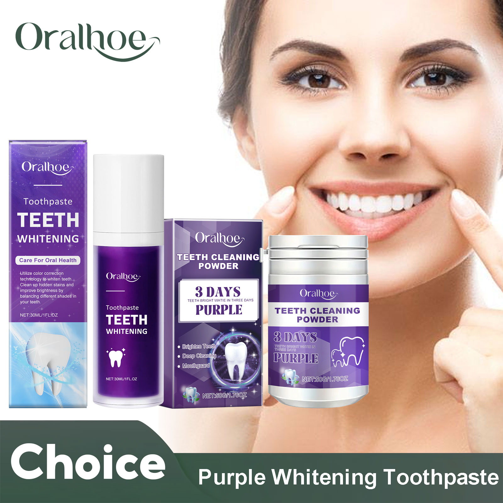 Teeth Whitening Powder - Pasta gigi pemutih korektor ungu, bubuk